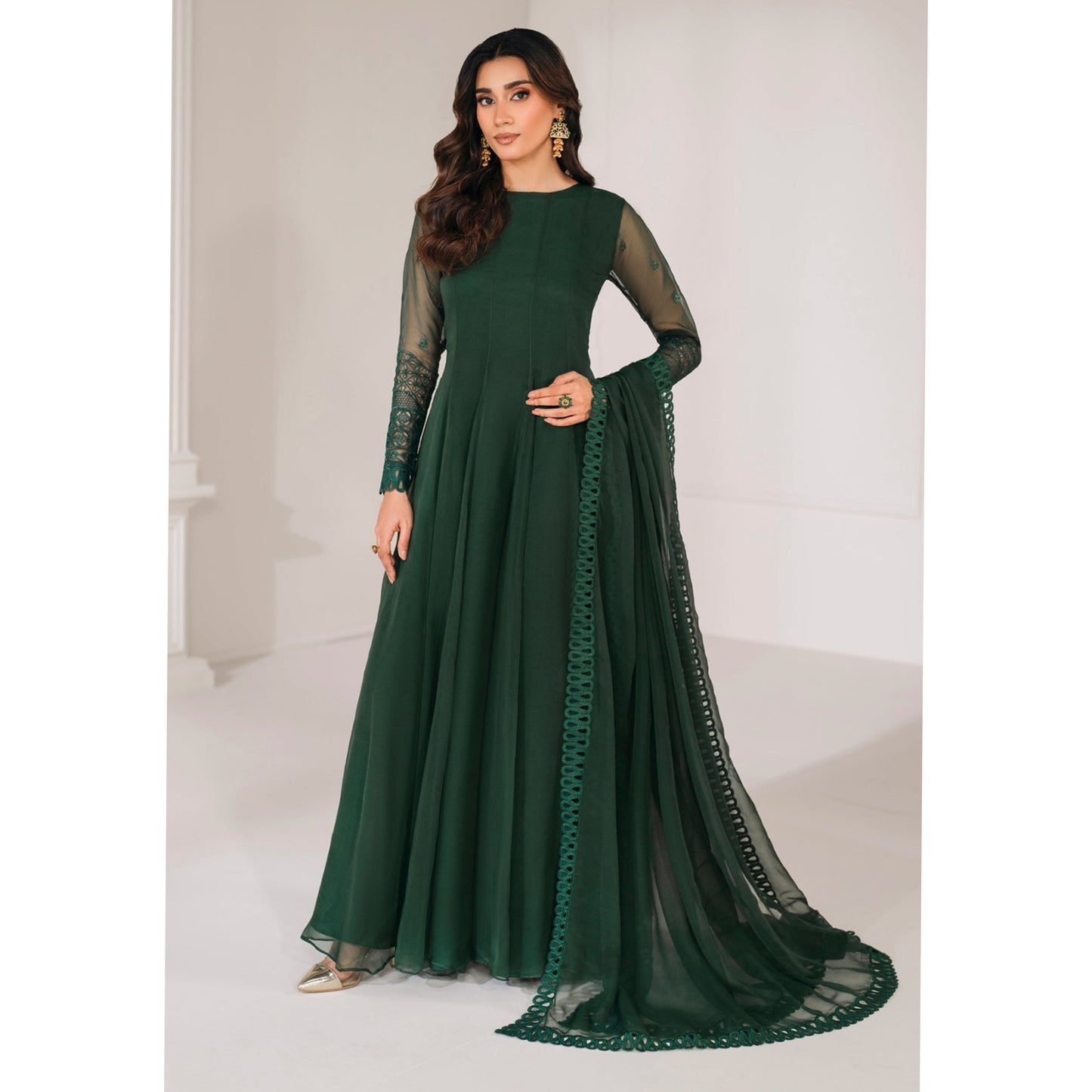 UA-97 Luxury Embroidered Chiffon Frock Collection 3 Pc | Ready to Wear | Umnaa