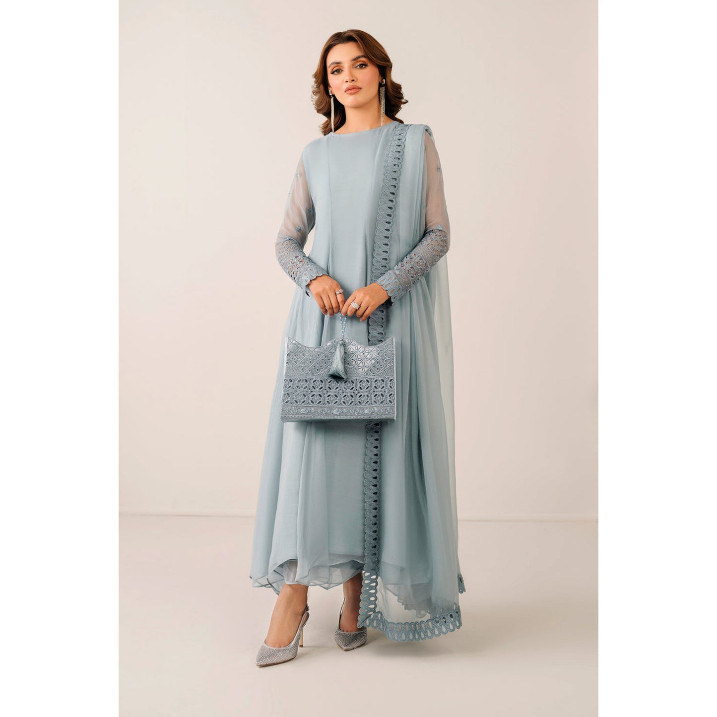 UA-97 Luxury Embroidered Chiffon Frock Collection 3 Pc | Ready to Wear | Umnaa