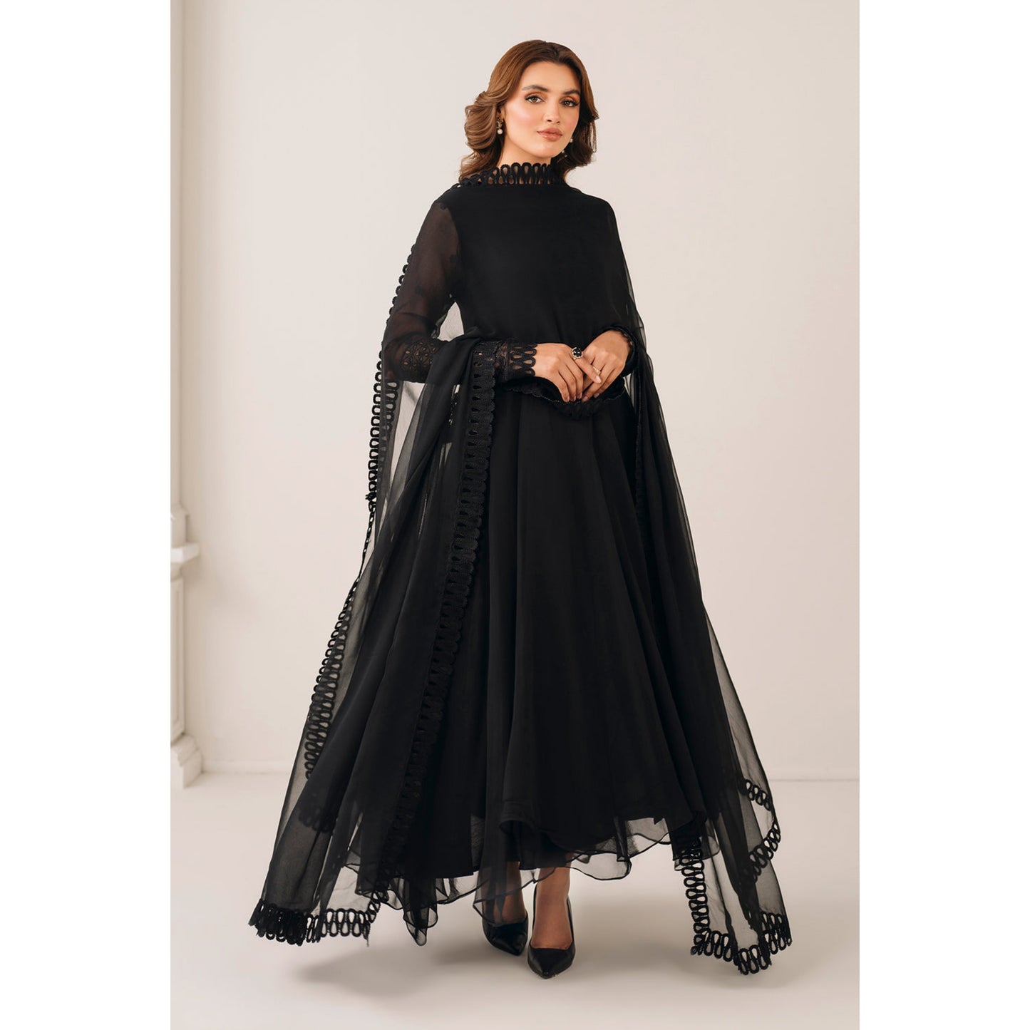 UA-97 Luxury Embroidered Chiffon Frock Collection 3 Pc | Ready to Wear | Umnaa