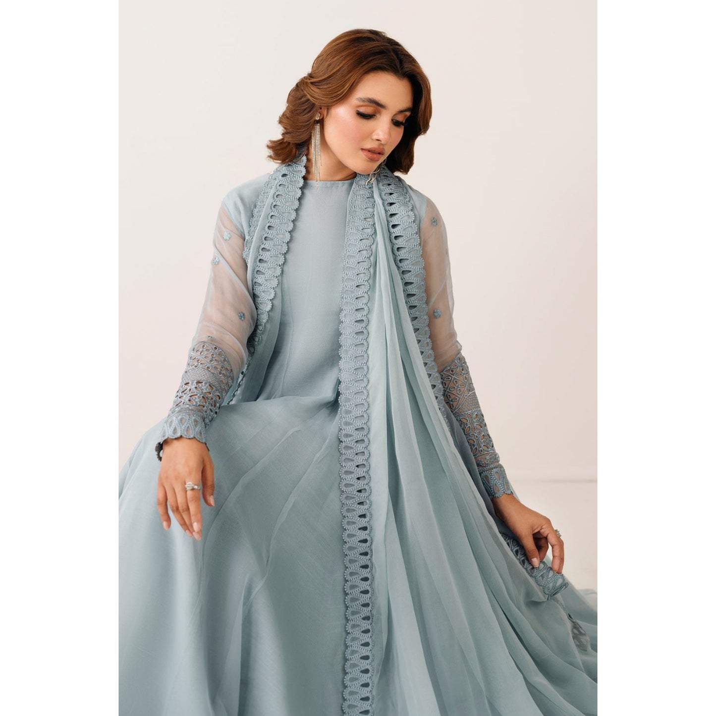 UA-97 Luxury Embroidered Chiffon Frock Collection 3 Pc | Ready to Wear | Umnaa