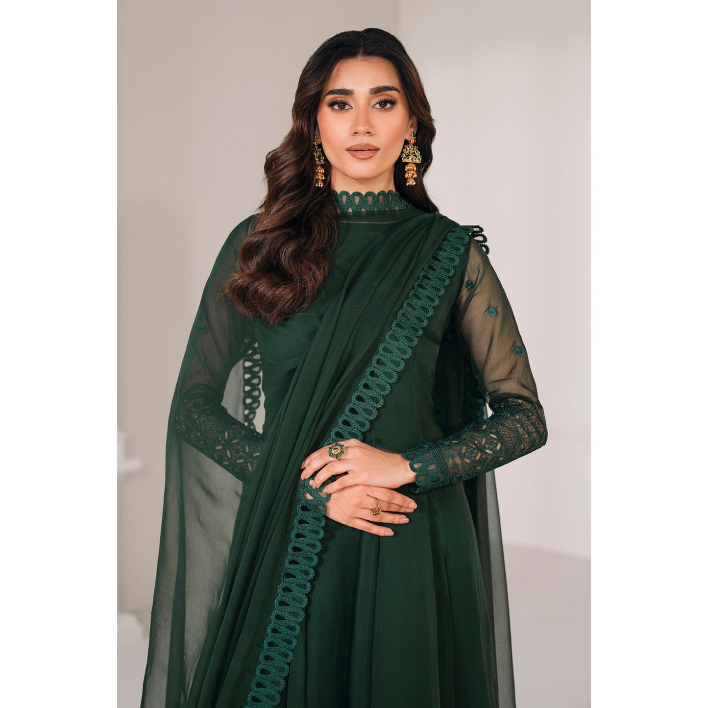 UA-97 Luxury Embroidered Chiffon Frock Collection 3 Pc | Ready to Wear | Umnaa