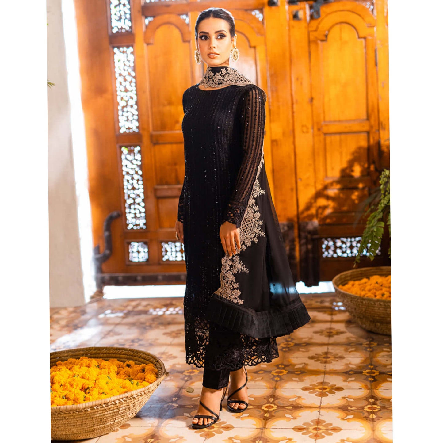 UA-101 Azure Inspired Embroidered Chiffon 3 Pc Dress | UMNAA