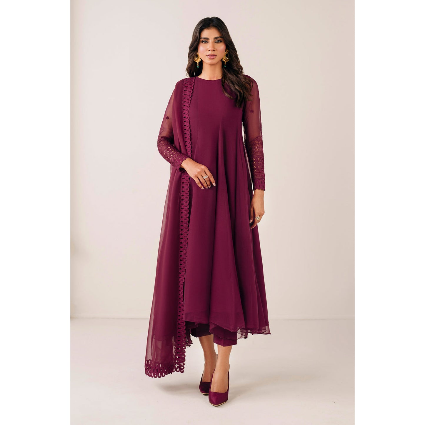 UA-97 Luxury Embroidered Chiffon Frock Collection 3 Pc | Ready to Wear | Umnaa