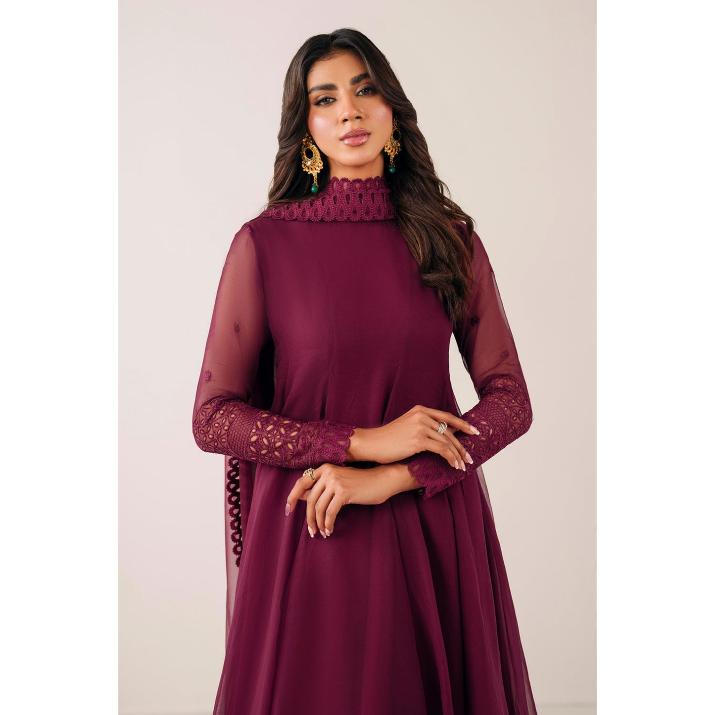 UA-97 Luxury Embroidered Chiffon Frock Collection 3 Pc | Ready to Wear | Umnaa