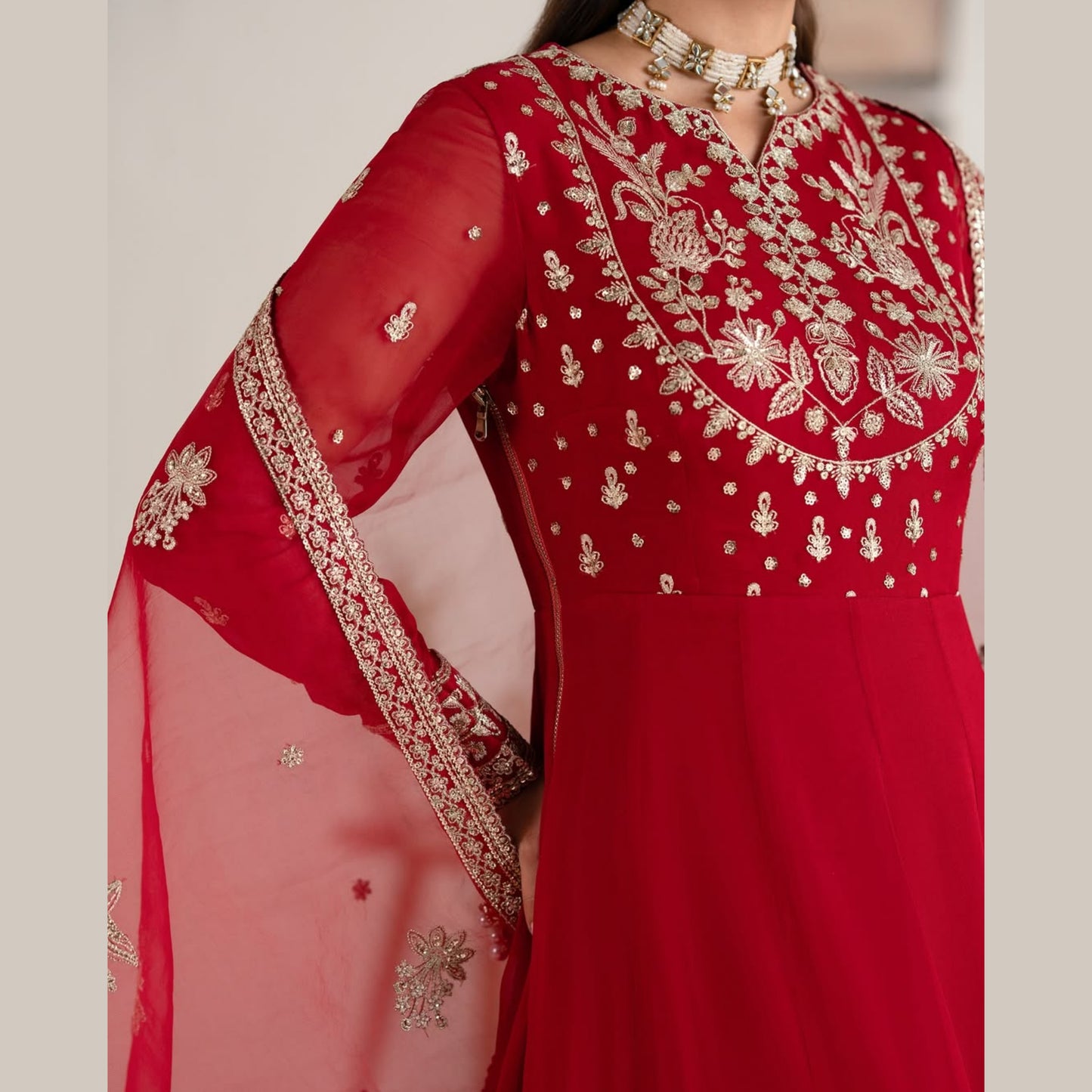 UA-105 Luxury Embroidered Chiffon Long Frock Dress by Umnaa