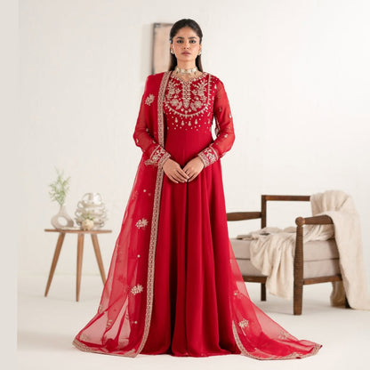 UA-105 Luxury Embroidered Chiffon Long Frock Dress by Umnaa