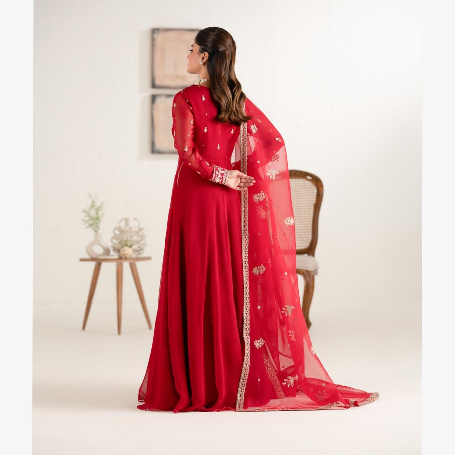 UA-105 Luxury Embroidered Chiffon Long Frock Dress by Umnaa