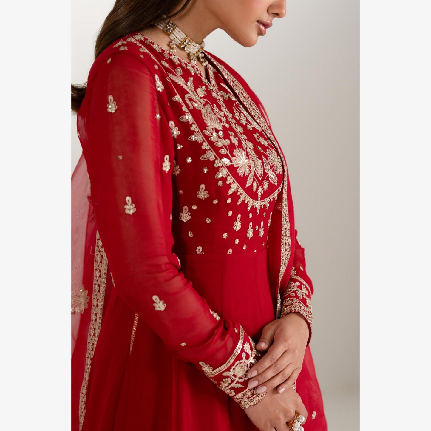 UA-105 Luxury Embroidered Chiffon Long Frock Dress by Umnaa
