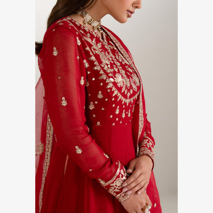 UA-105 Luxury Embroidered Chiffon Long Frock Dress by Umnaa