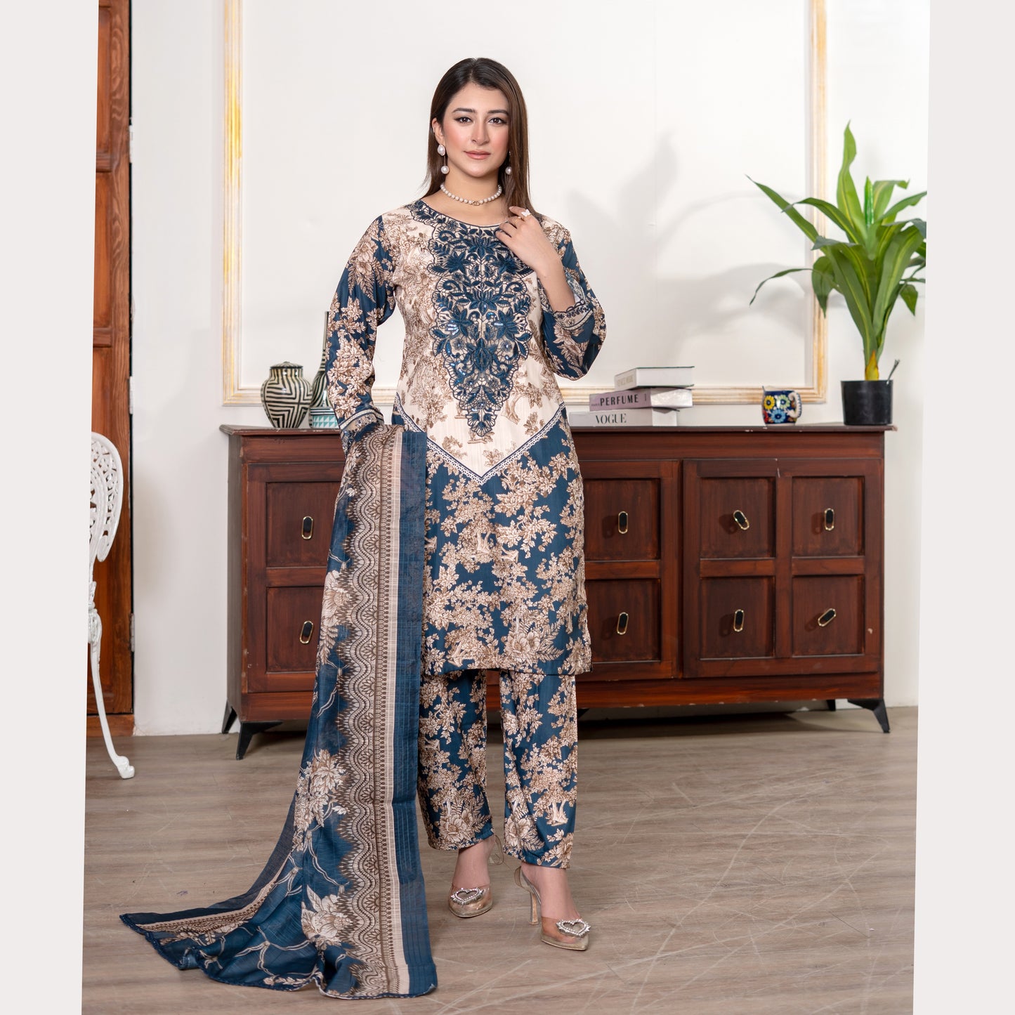 UA-121 Embroidered Printed 3 Pc Winter Collection by Umnaa