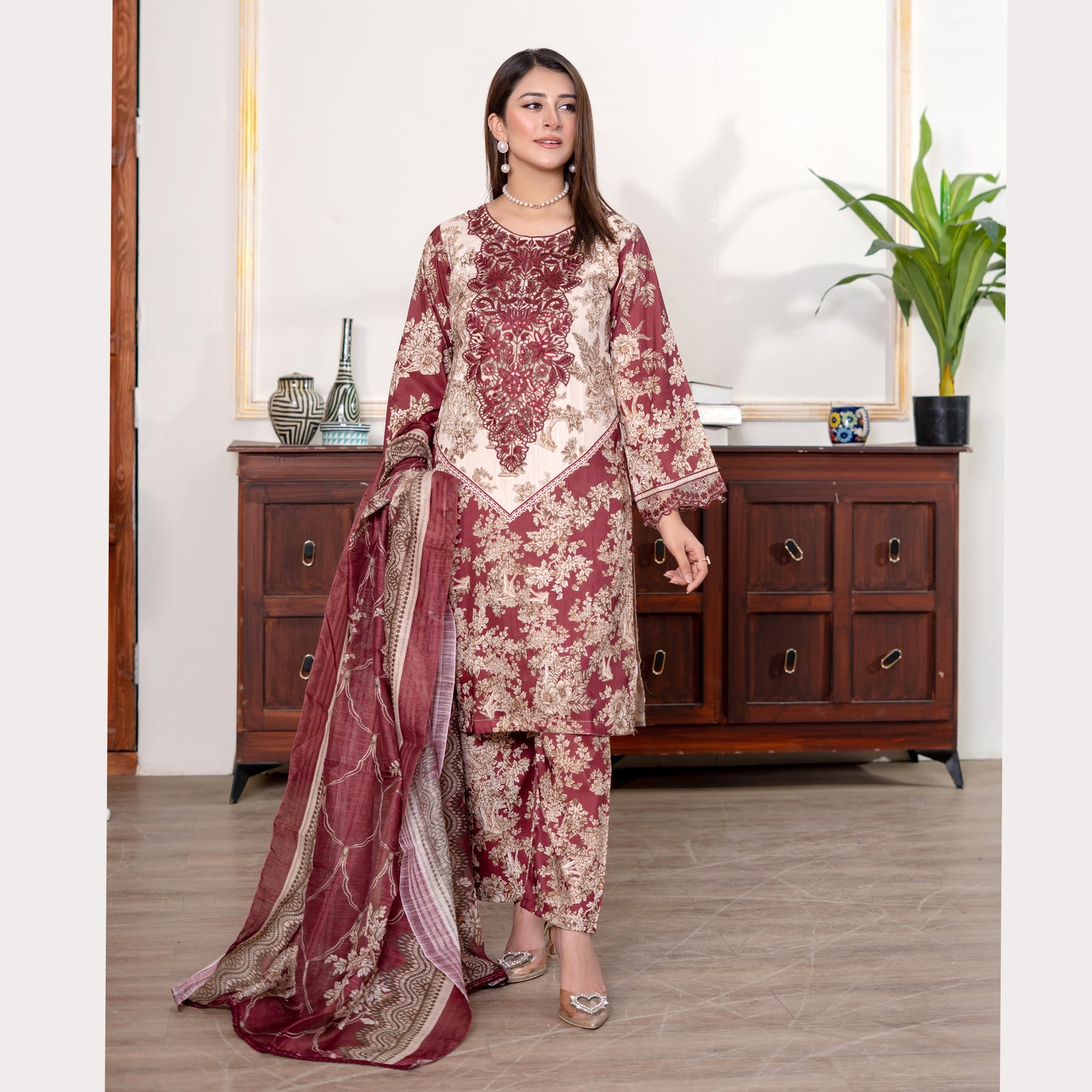 UA-121 Embroidered Printed 3 Pc Winter Collection by Umnaa