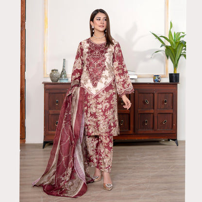 UA-121 Embroidered Printed 3 Pc Winter Collection by Umnaa