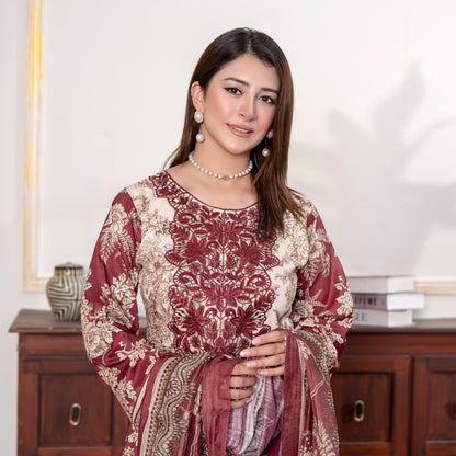 UA-121 Embroidered Printed 3 Pc Winter Collection by Umnaa