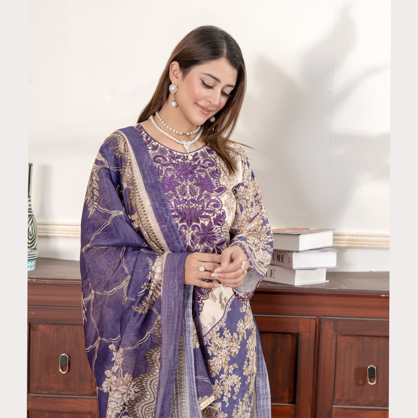 UA-121 Embroidered Printed 3 Pc Winter Collection by Umnaa
