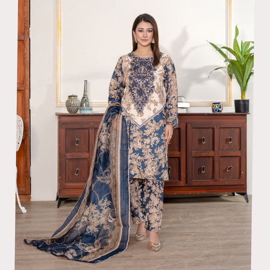 UA-121 Embroidered Printed 3 Pc Winter Collection by Umnaa