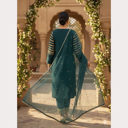 UA-122 Luxury Embroidered Viscose Linen 3 Pc Party Wear Collection