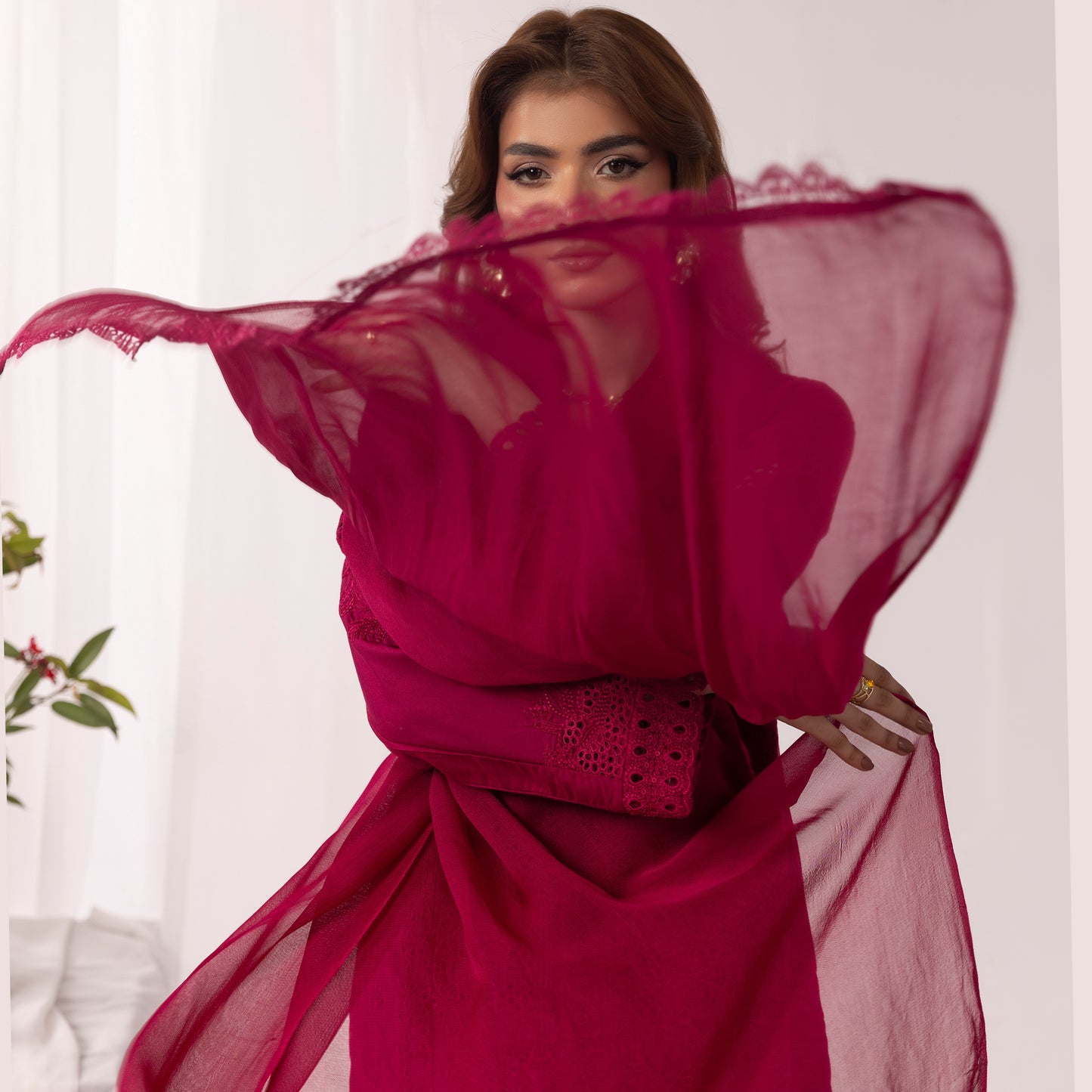 UMS-43 Qalamkar x Simrans Embroidered Winter Linen dress by Simrans | Ready to Wear | Asian Clothes