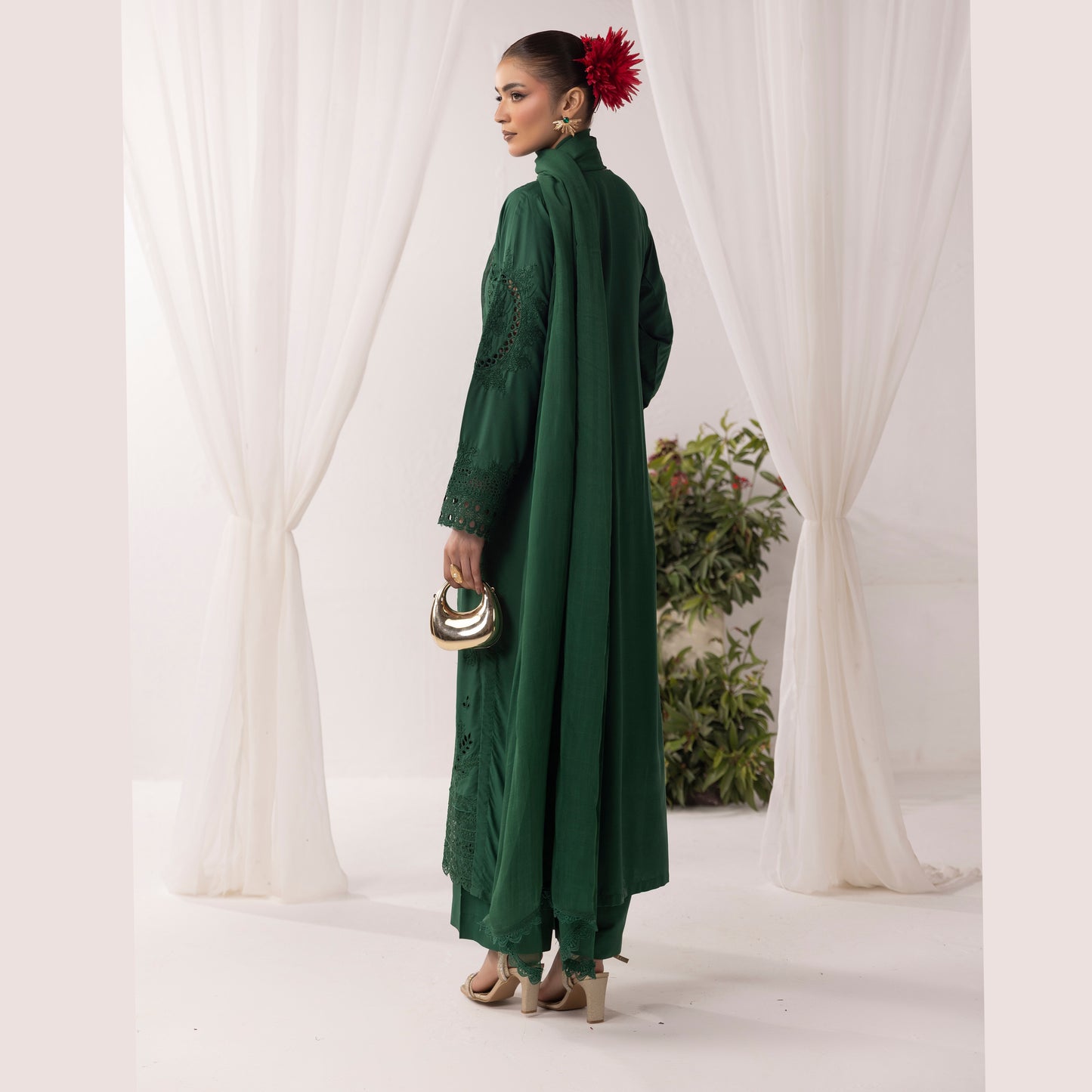 UMS-43 Qalamkar x Simrans Embroidered Winter Linen dress by Simrans | Ready to Wear | Asian Clothes