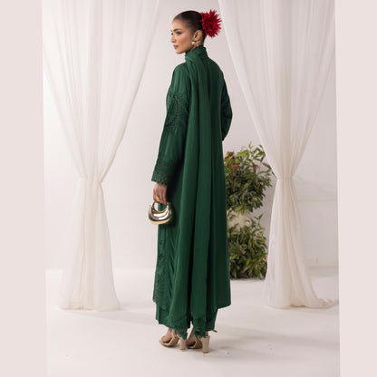 UMS-43 Qalamkar x Simrans Embroidered Winter Linen dress by Simrans | Ready to Wear | Asian Clothes