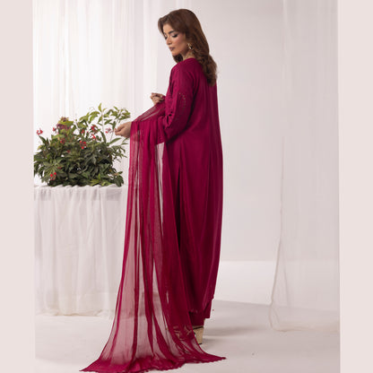 UMS-43 Qalamkar x Simrans Embroidered Winter Linen dress by Simrans | Ready to Wear | Asian Clothes