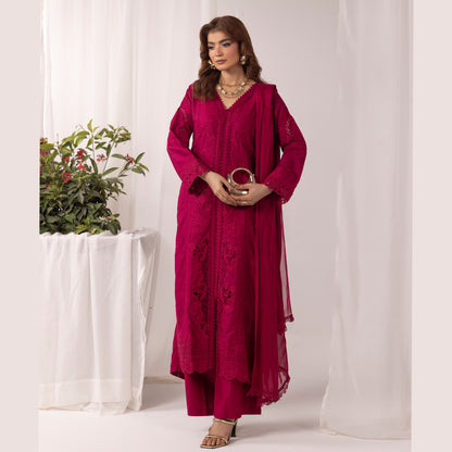 UMS-43 Qalamkar x Simrans Embroidered Winter Linen dress by Simrans | Ready to Wear | Asian Clothes