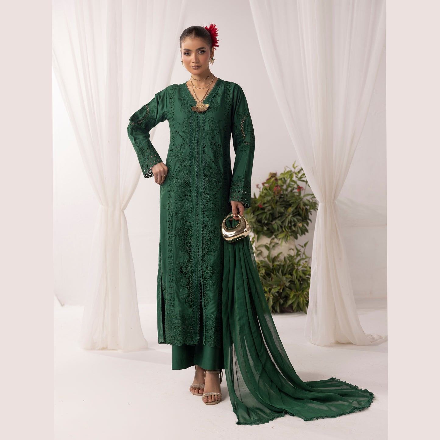 UMS-43 Qalamkar x Simrans Embroidered Winter Linen dress by Simrans | Ready to Wear | Asian Clothes