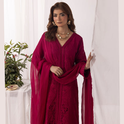 UMS-43 Qalamkar x Simrans Embroidered Winter Linen dress by Simrans | Ready to Wear | Asian Clothes