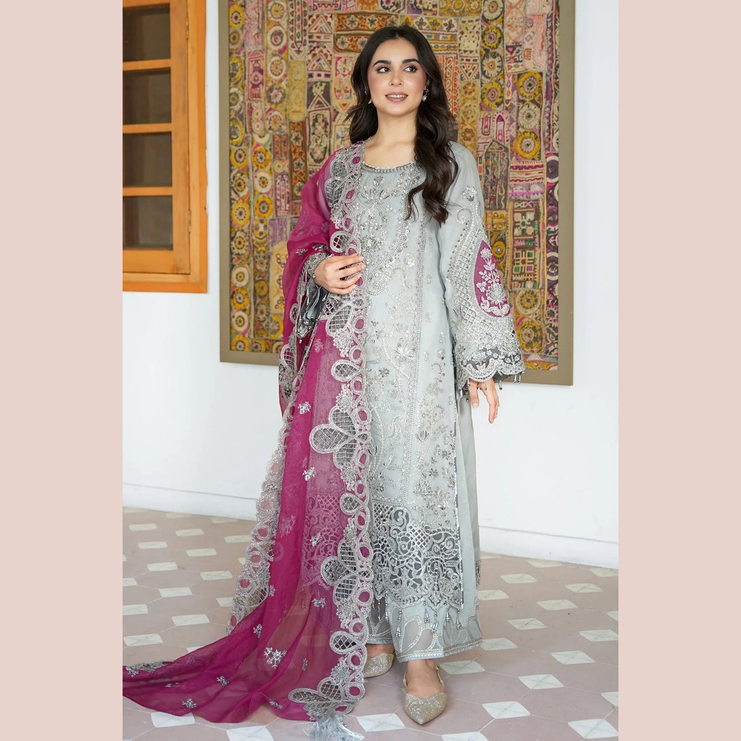 UA-153 IMROZIA inspired Luxury Feztive Embroidered Ready to Wear Dress by Umnaa