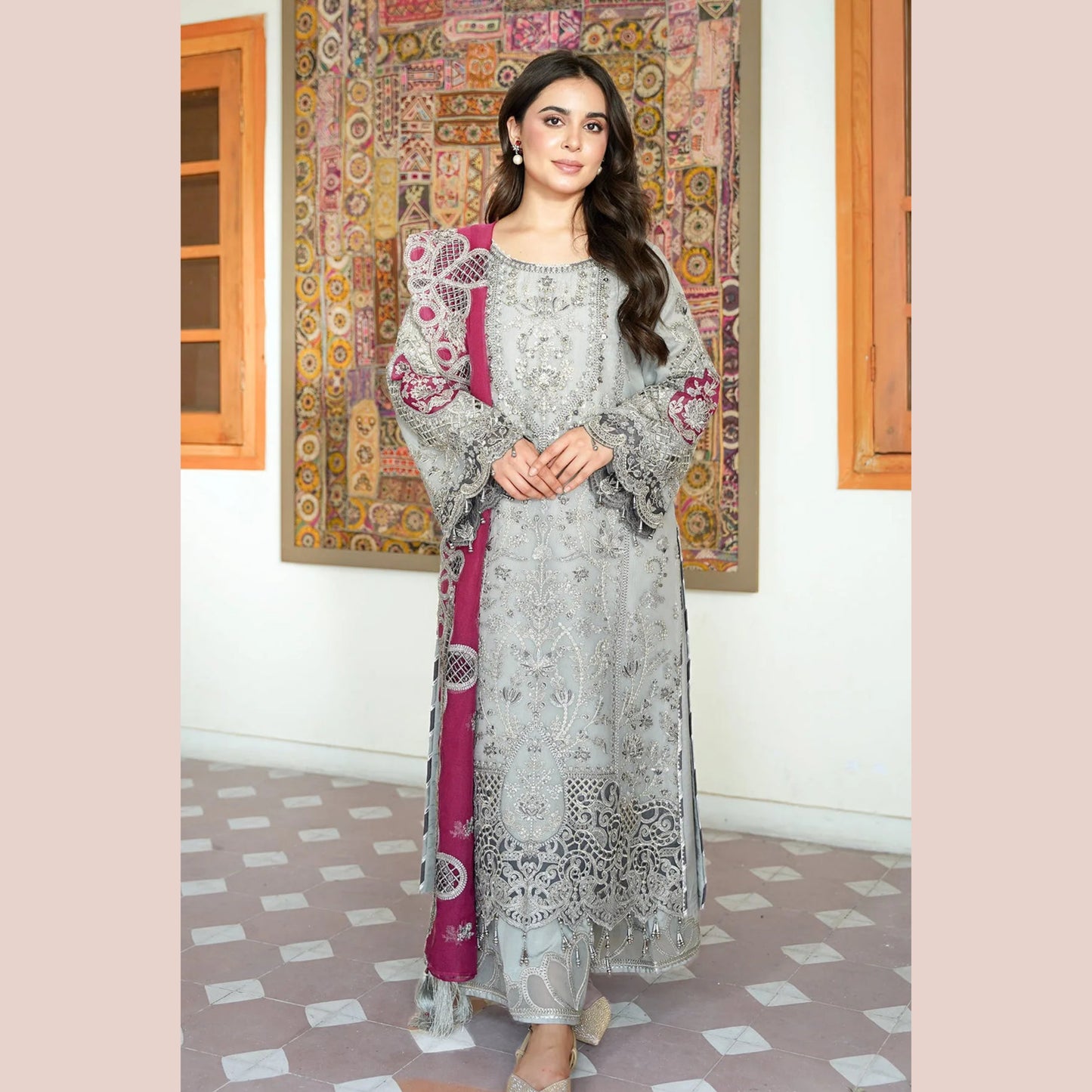UA-153 IMROZIA inspired Luxury Feztive Embroidered Ready to Wear Dress by Umnaa