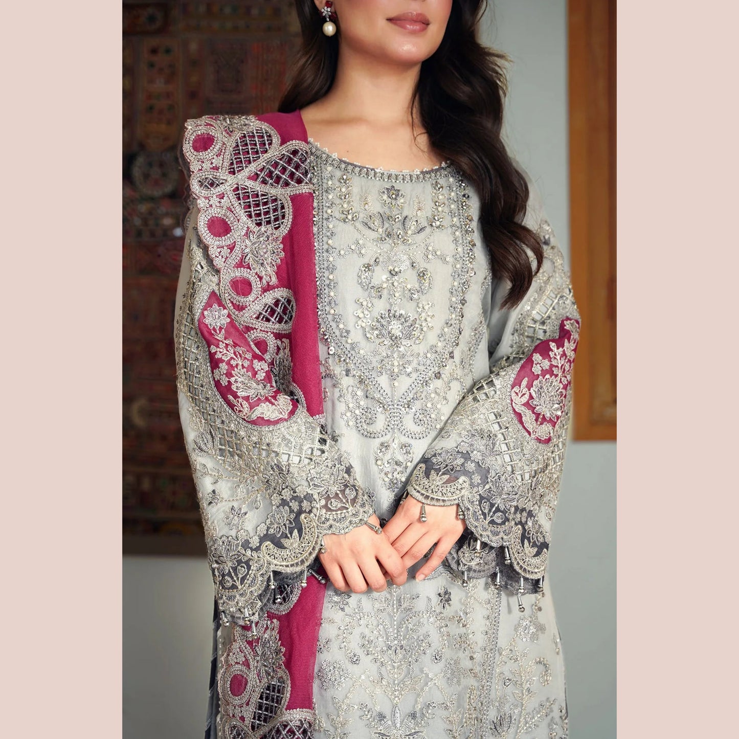UA-153 IMROZIA inspired Luxury Feztive Embroidered Ready to Wear Dress by Umnaa