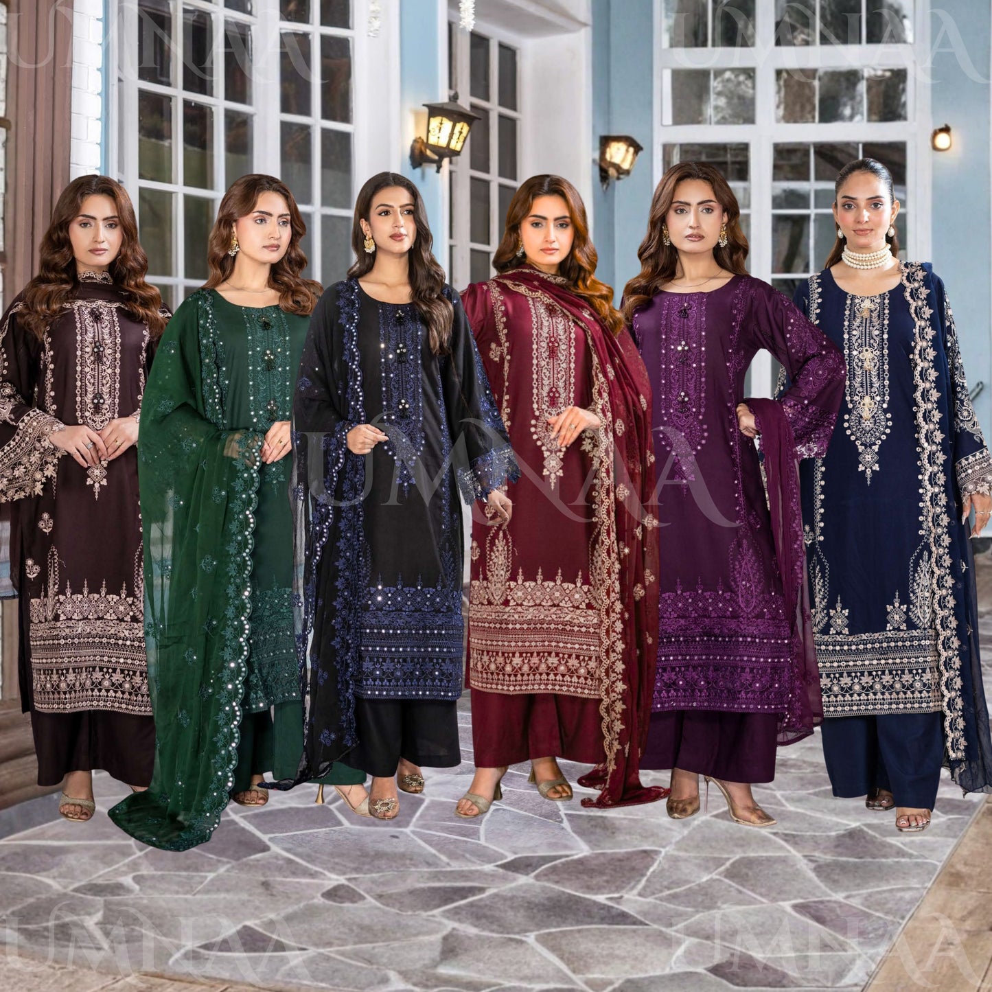 UA-159 Embroidered Dhanak Collection by Umnaa