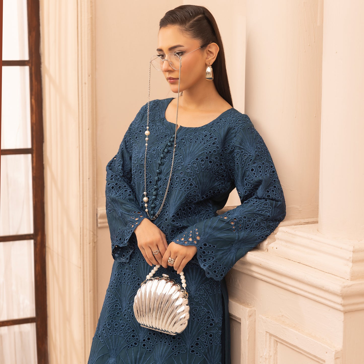 UMS-58 "Heidi" Linen Chikenkari Co-Ords 2 pc Set by Simrans