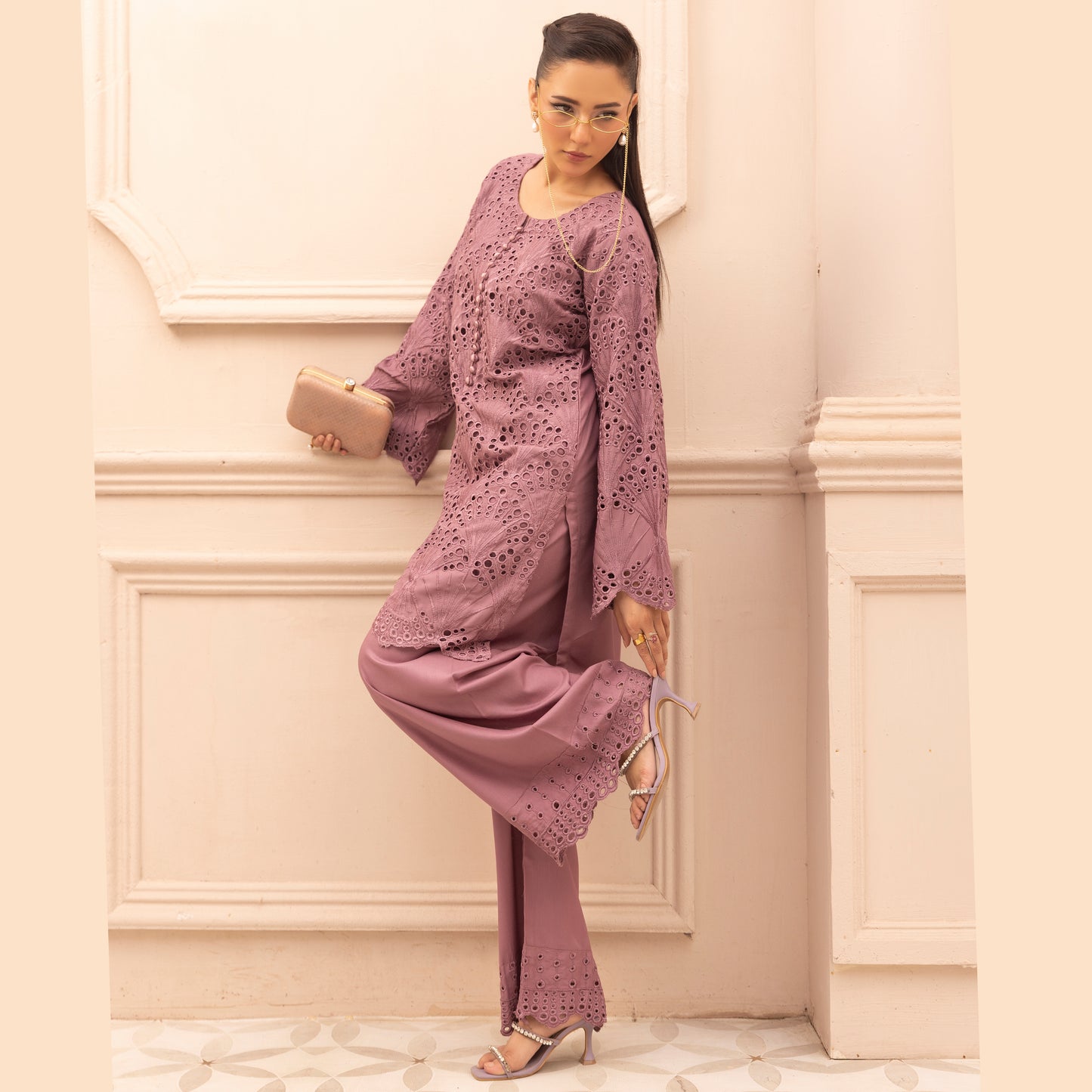 UMS-58 "Heidi" Linen Chikenkari Co-Ords 2 pc Set by Simrans