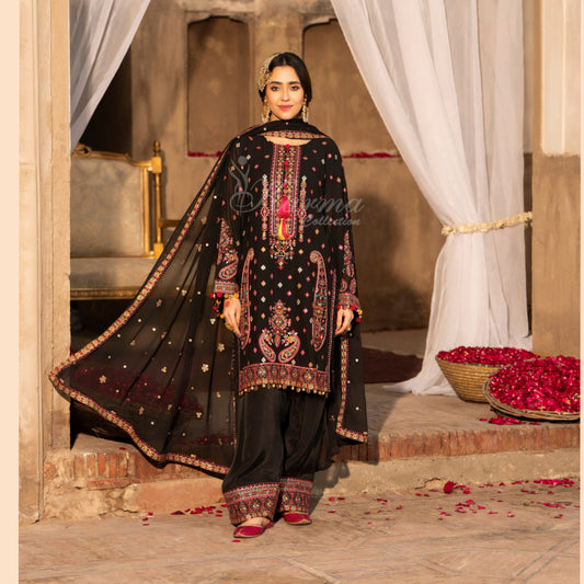 F-522 "Saj Dhaj" Embroidered Georgette Collection by Karma Collection