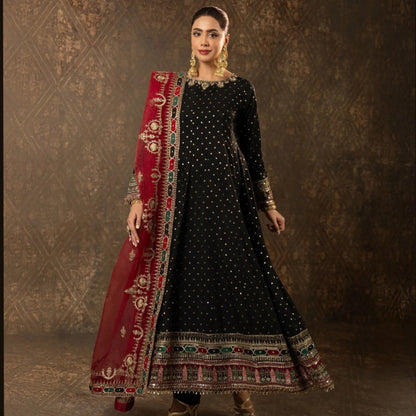 USP-04 Embroidered Frock with Organza Dupatta & Katan Trouser | Festive Wedding Wear by Sha Posh