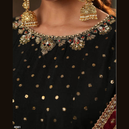 USP-04 Embroidered Frock with Organza Dupatta & Katan Trouser | Festive Wedding Wear by Sha Posh