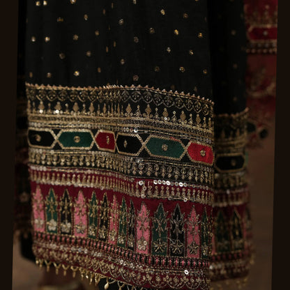 USP-04 Embroidered Frock with Organza Dupatta & Katan Trouser | Festive Wedding Wear by Sha Posh