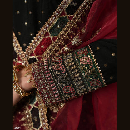 USP-04 Embroidered Frock with Organza Dupatta & Katan Trouser | Festive Wedding Wear by Sha Posh
