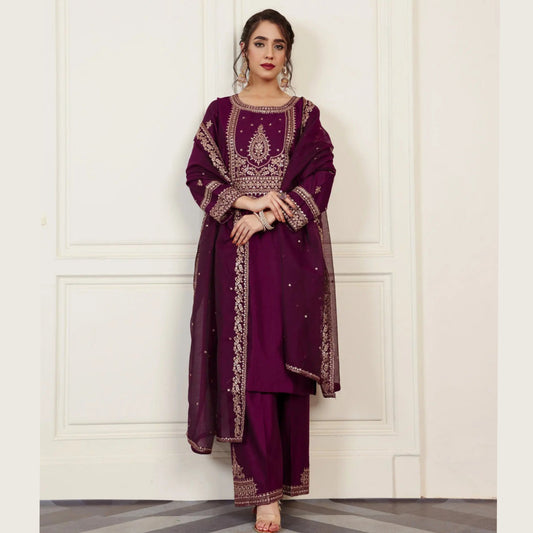 USP-05 Luxury Tilla Embroidered 3-Piece Suit with Organza Dupatta | Chambray Katan Party Wear by Sha Posh