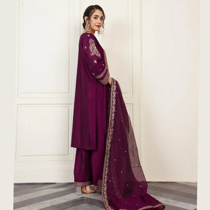 USP-05 Luxury Tilla Embroidered 3-Piece Suit with Organza Dupatta | Chambray Katan Party Wear by Sha Posh