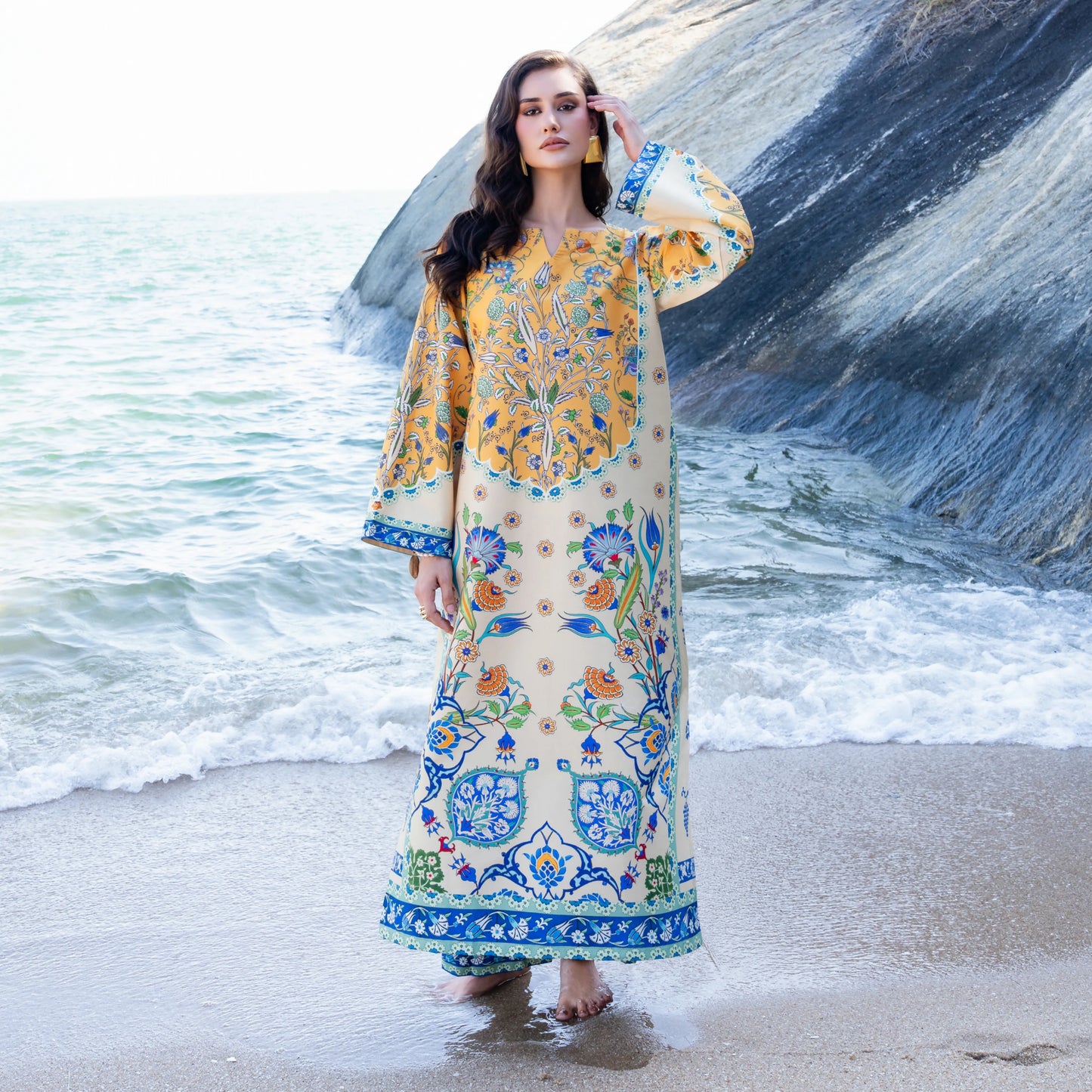 UA-183 Premium Silk Grip 2-Piece Pret – Kaftan Style Printed Co-Ords Set