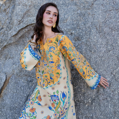 UA-183 Premium Silk Grip 2-Piece Pret – Kaftan Style Printed Co-Ords Set