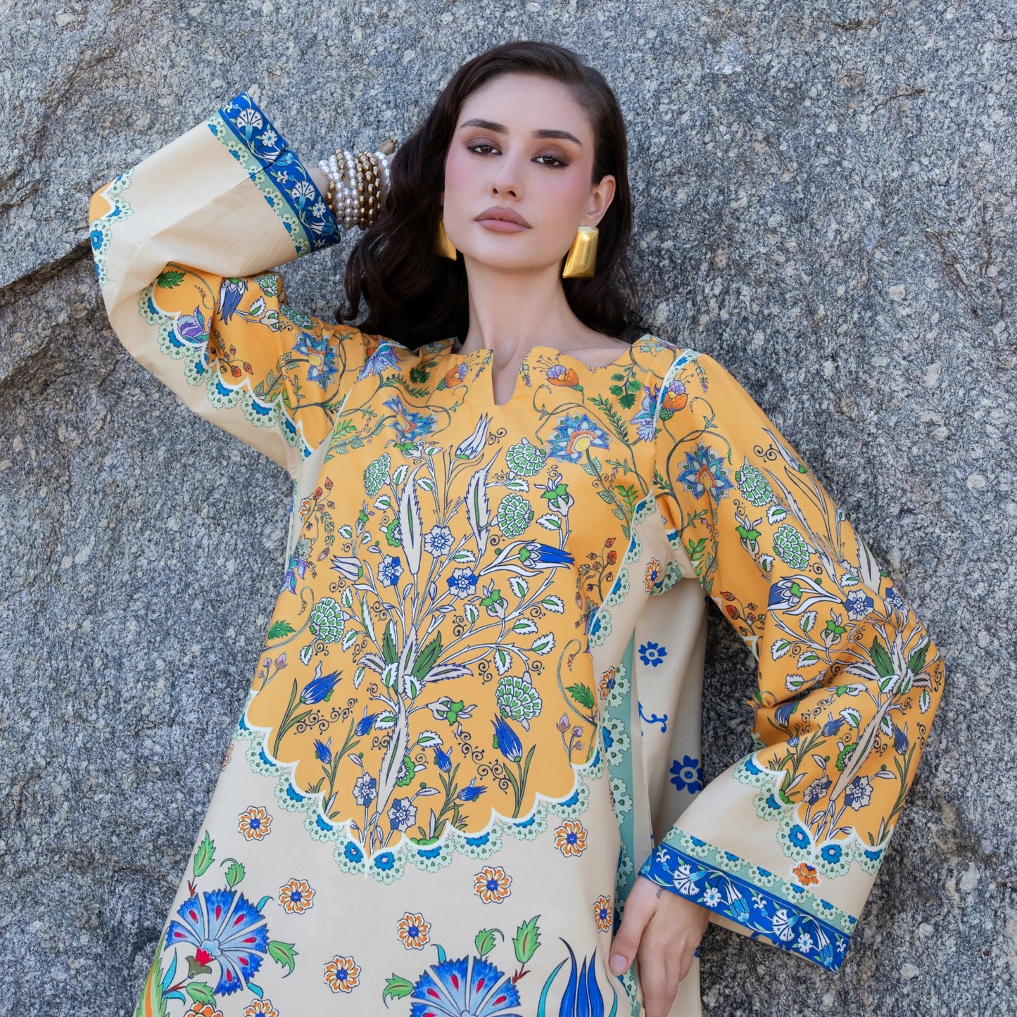 UA-183 Premium Silk Grip 2-Piece Pret – Kaftan Style Printed Co-Ords Set
