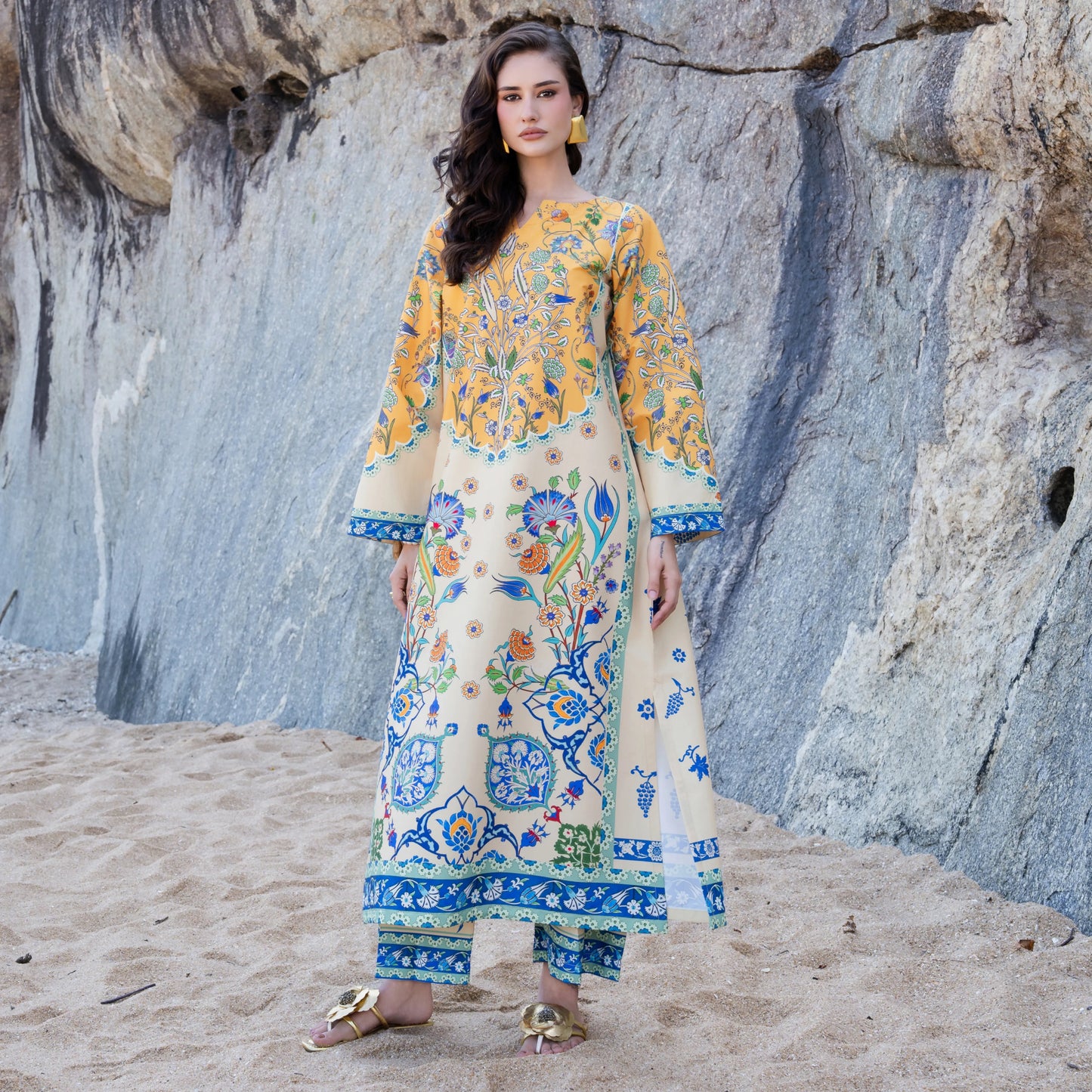UA-183 Premium Silk Grip 2-Piece Pret – Kaftan Style Printed Co-Ords Set