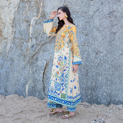 UA-183 Premium Silk Grip 2-Piece Pret – Kaftan Style Printed Co-Ords Set
