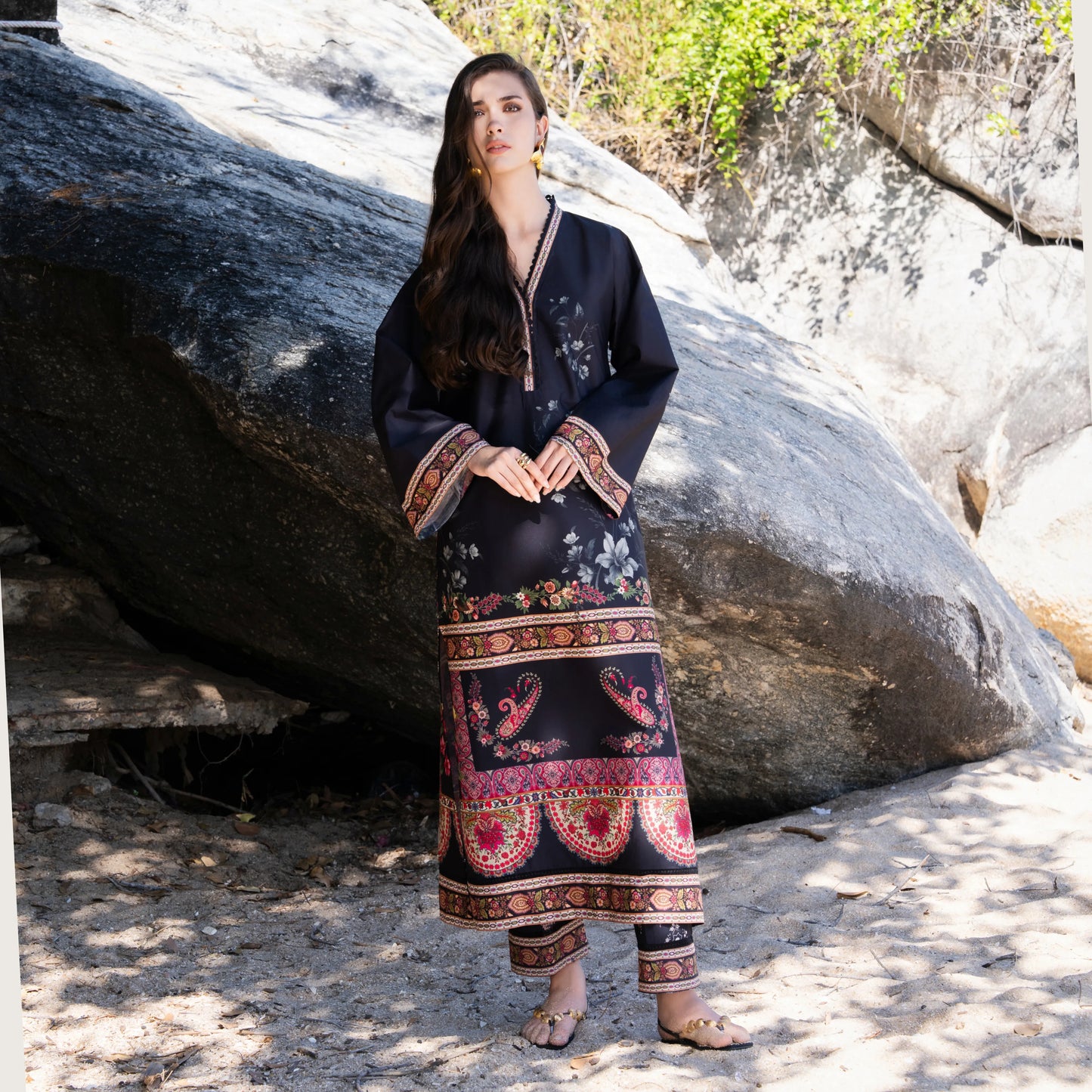 UA-183 Premium Silk Grip 2-Piece Pret – Kaftan Style Printed Co-Ords Set
