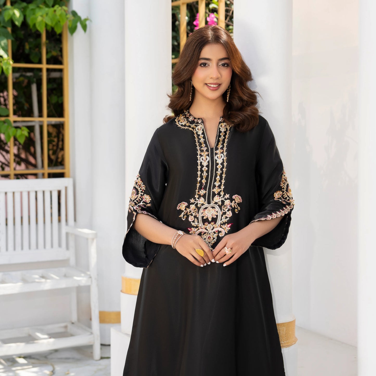 UA-188 Lava Silk Kaftan Dress Embroidered 1 Piece Festive Wear by Umnaa