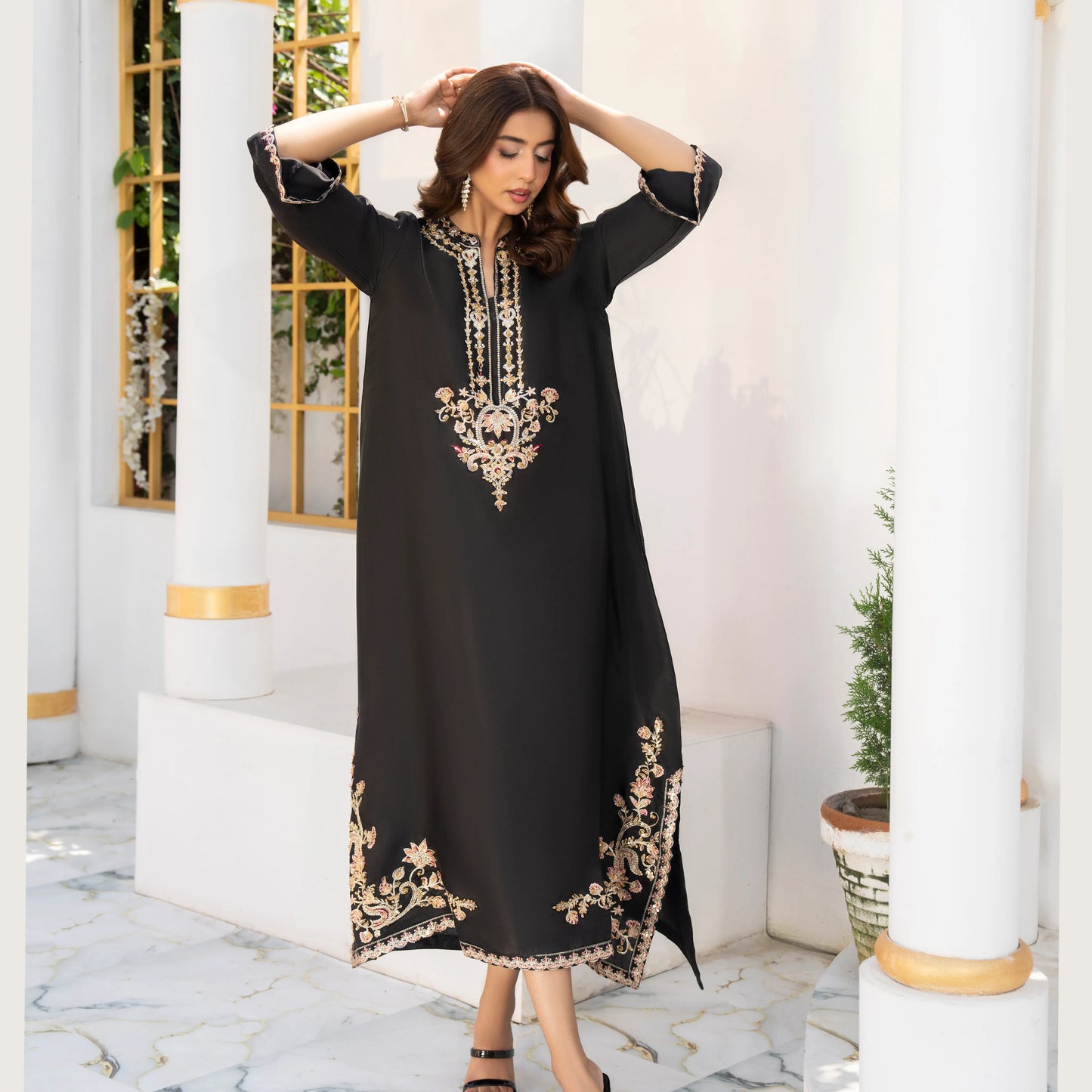 UA-188 Lava Silk Kaftan Dress Embroidered 1 Piece Festive Wear by Umnaa