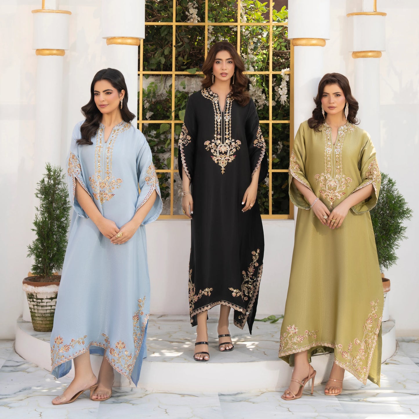 UA-188 Lava Silk Kaftan Dress Embroidered 1 Piece Festive Wear by Umnaa