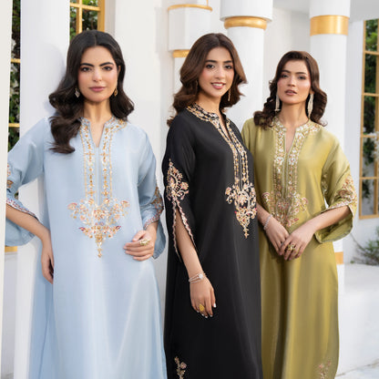 UA-188 Lava Silk Kaftan Dress Embroidered 1 Piece Festive Wear by Umnaa